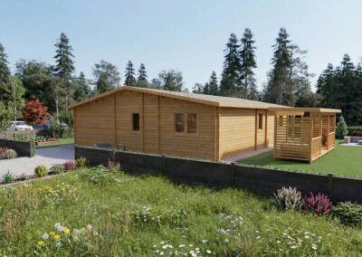 Casa de madera moderna elevada con porche y terraza - DSAVIA