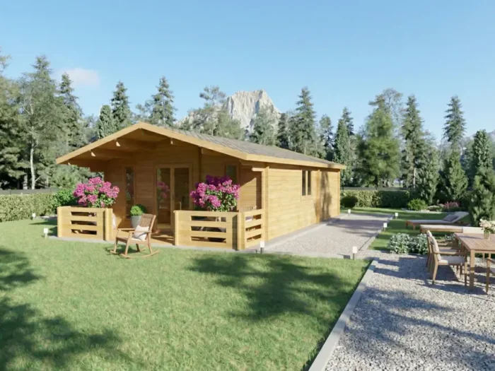 Casa de madera moderna con porche y terraza en jardín - DSAVIA