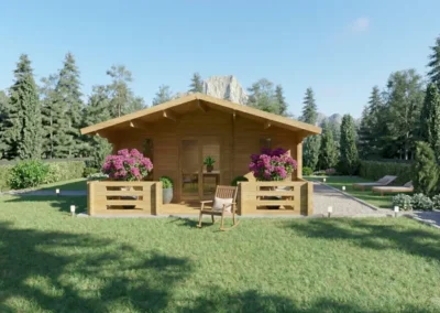 Casa de madera moderna con porche, jardín y zonas verdes - DSAVIA