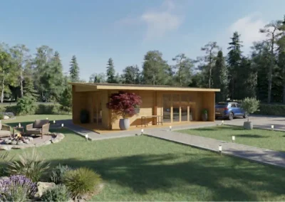 Casa de madera moderna con fachada de madera y jardín - DSAVIA