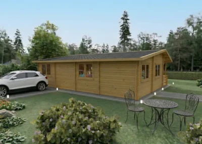 Casa de madera moderna y jardín, diseño de DSAVIA