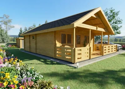 Casa de madera con porche, jardín y terraza - DSAVIA