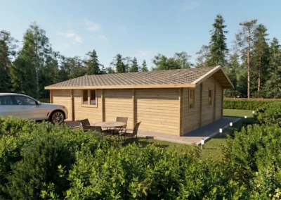 Casa de madera moderna con garaje integrado en entorno forestal - DSAVIA