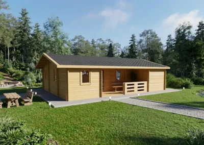Casa de madera moderna con porche y terraza en jardín natural - DSAVIA
