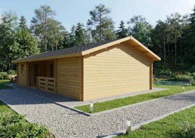 Garaje de madera con puerta seccional y porche lateral - DSAVIA