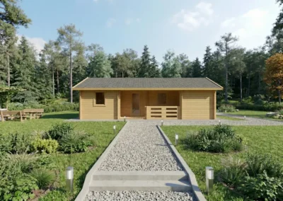 Casa de madera moderna con porche y fachada de madera natural en entorno natural - DSAVIA