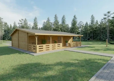 Casa de madera moderna con porche y terraza en entorno forestal - DSAVIA