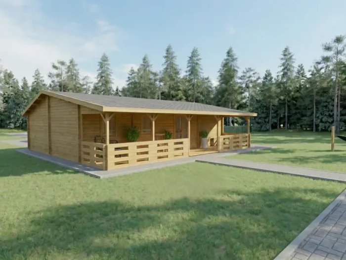 Casa de madera moderna con porche y terraza en entorno forestal - DSAVIA