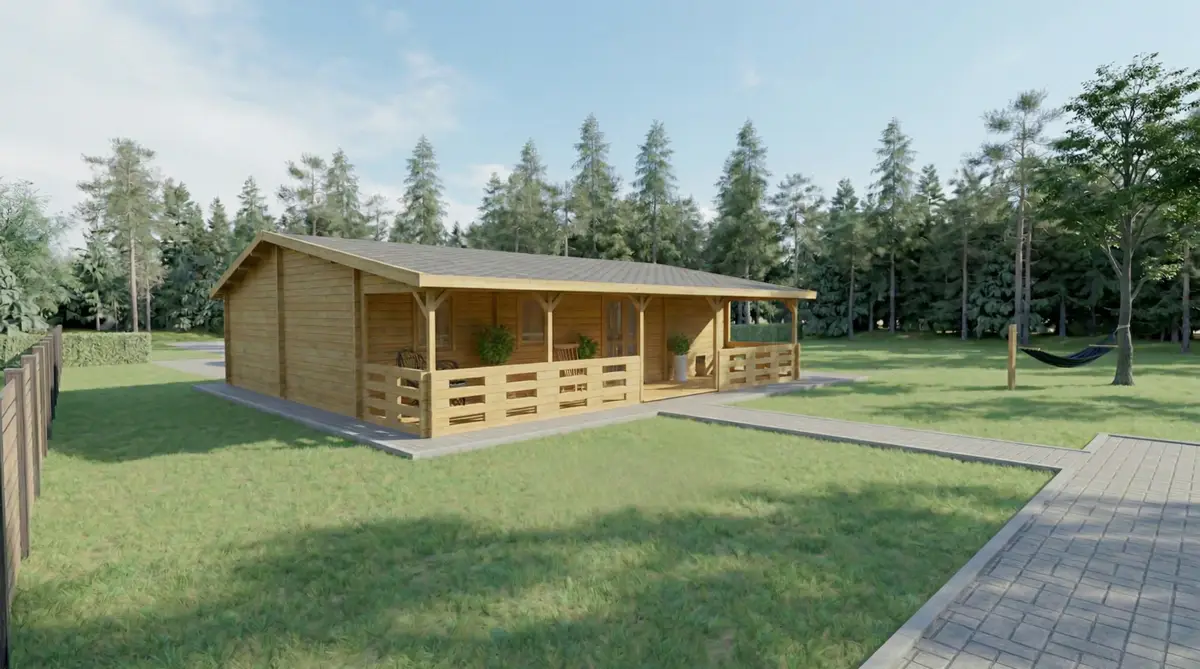 Casa de madera moderna con porche y terraza en entorno forestal - DSAVIA