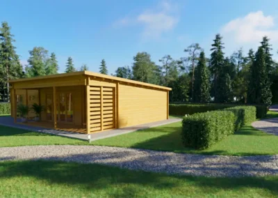 Casa de madera moderna con terraza cubierta y jardín - DSAVIA