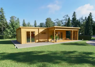 Casa de madera moderna con porche cubierto en entorno natural - DSAVIA