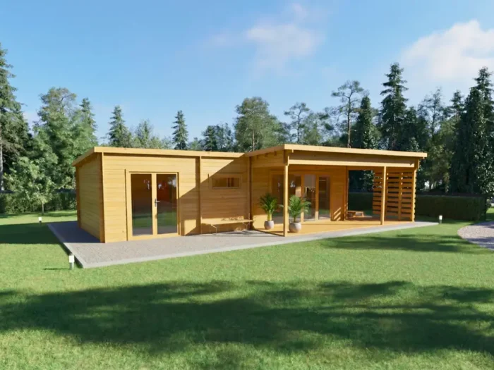 Casa de madera moderna con porche cubierto en entorno natural - DSAVIA