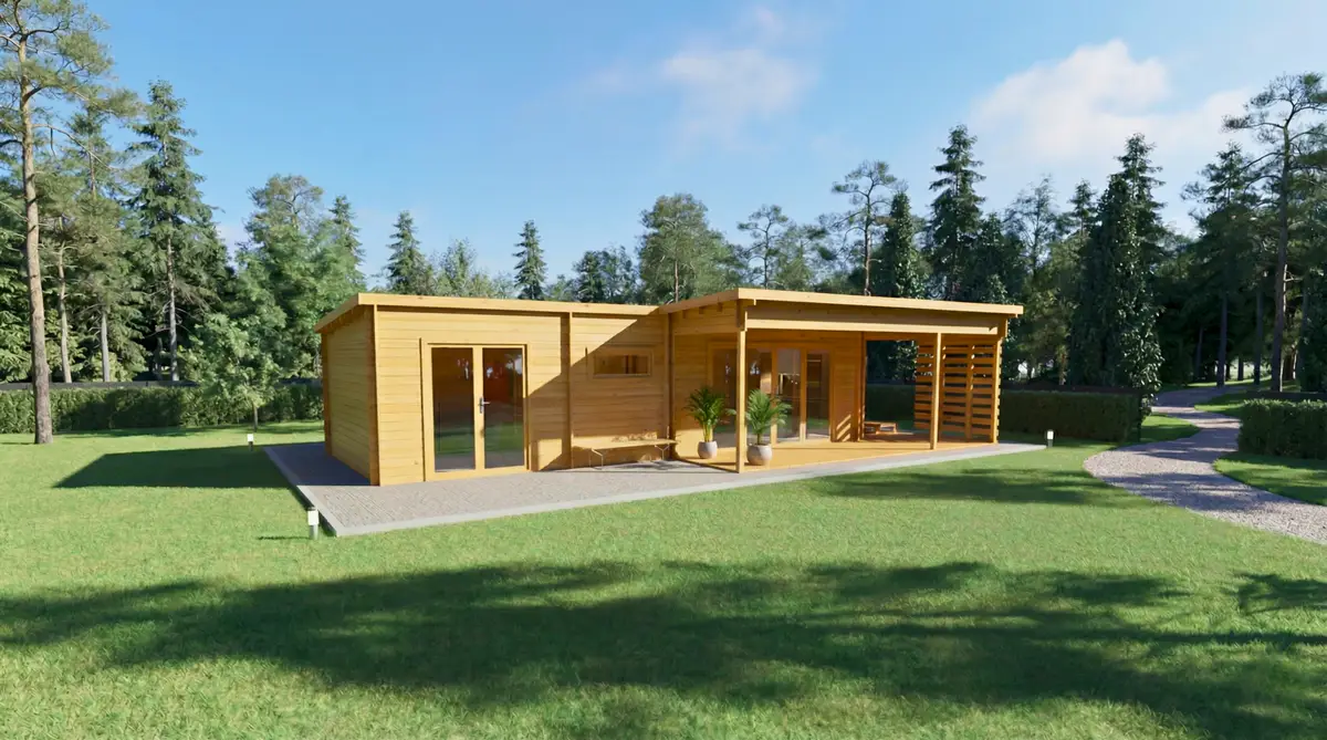 Casa de madera moderna con porche cubierto en entorno natural - DSAVIA