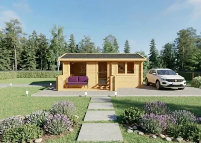 Casa de madera moderna con porche, jardín y garaje - DSAVIA