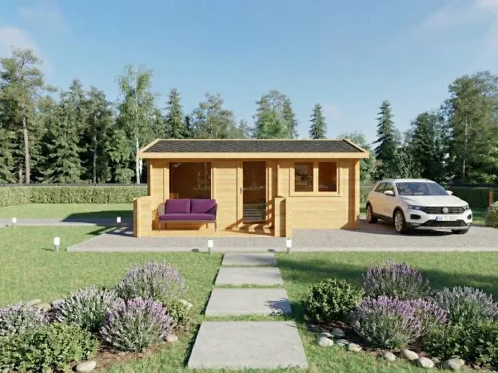 Casa de madera moderna con porche, jardín y garaje - DSAVIA